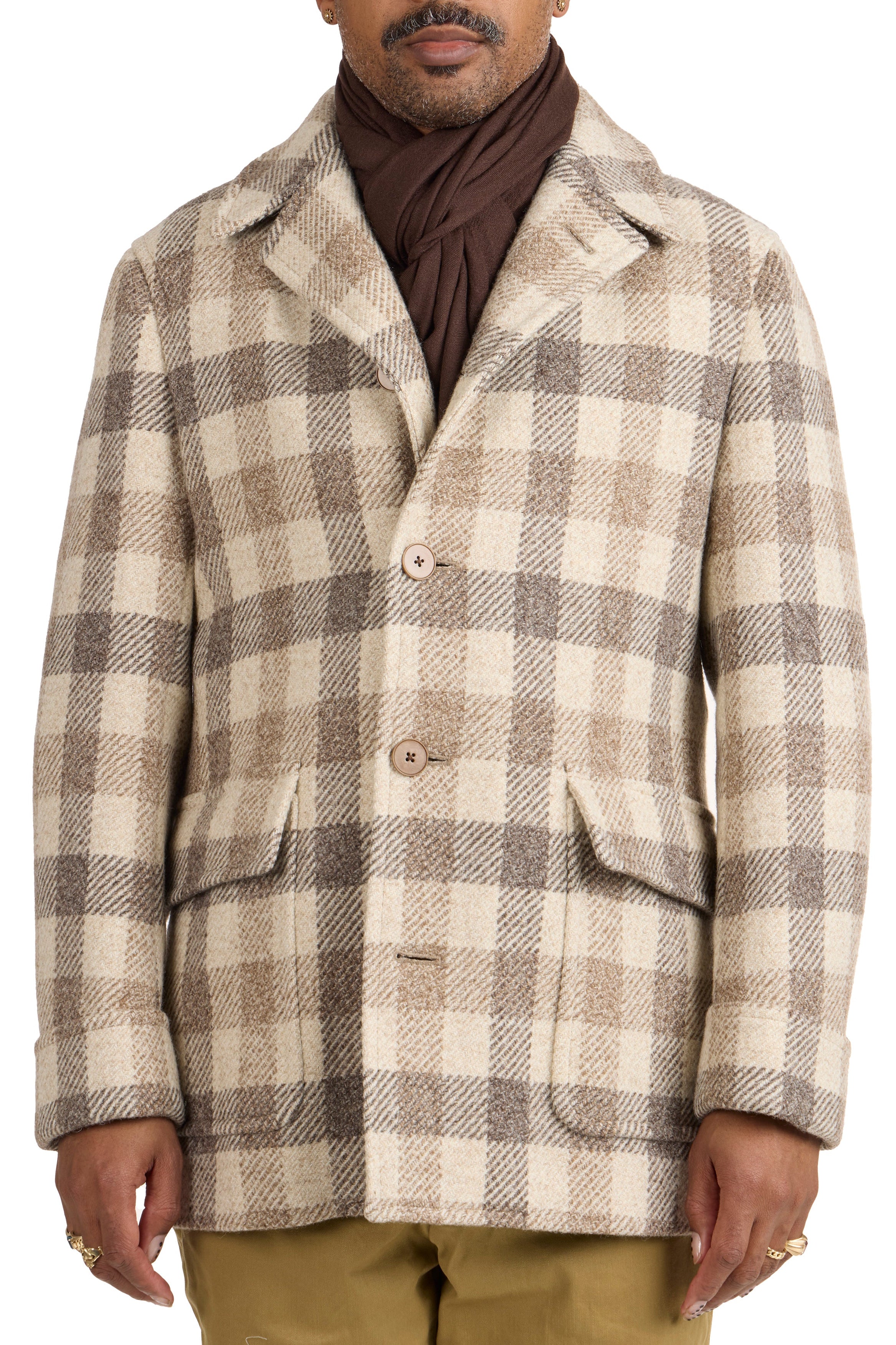 The Armoury Cream with Beige Buffalo Plaid Wool Tokyo Coat