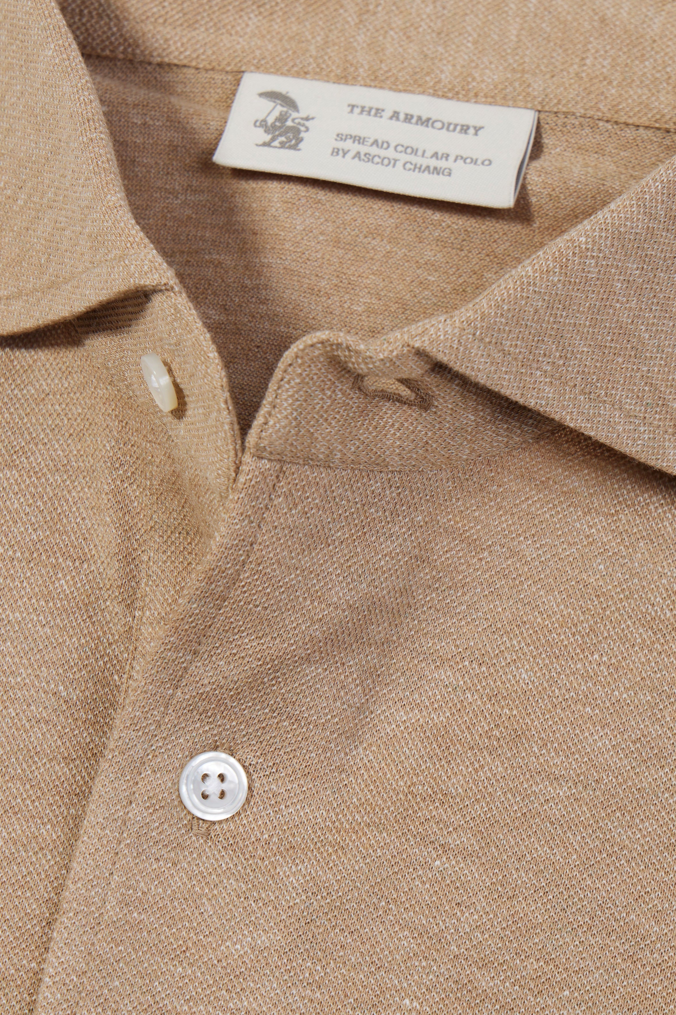 The Armoury Warm Biscuit Cotton Short Sleeve Spread Collar Polo