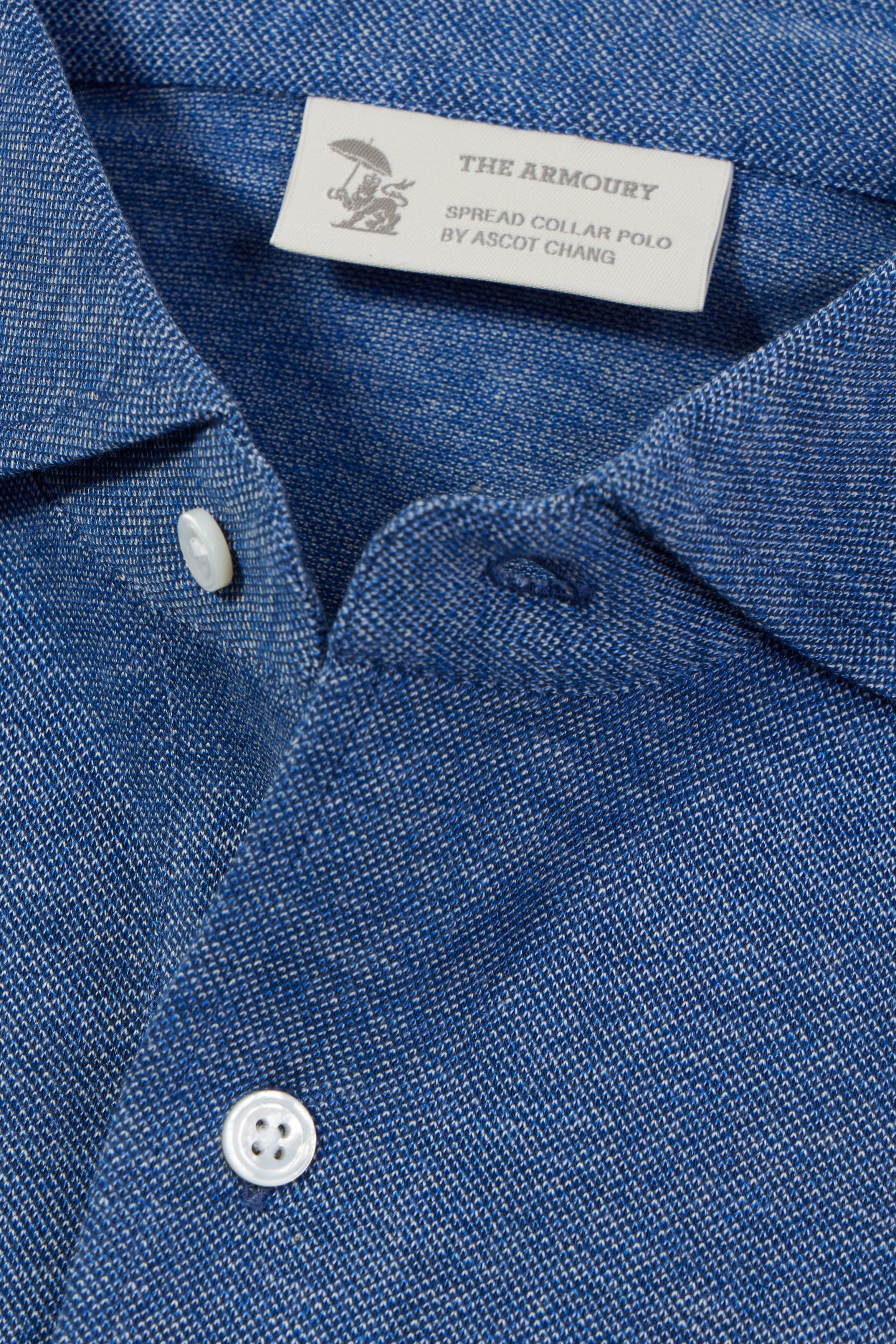 The Armoury Denim Blue Cotton Long Sleeve Spread Collar Polo