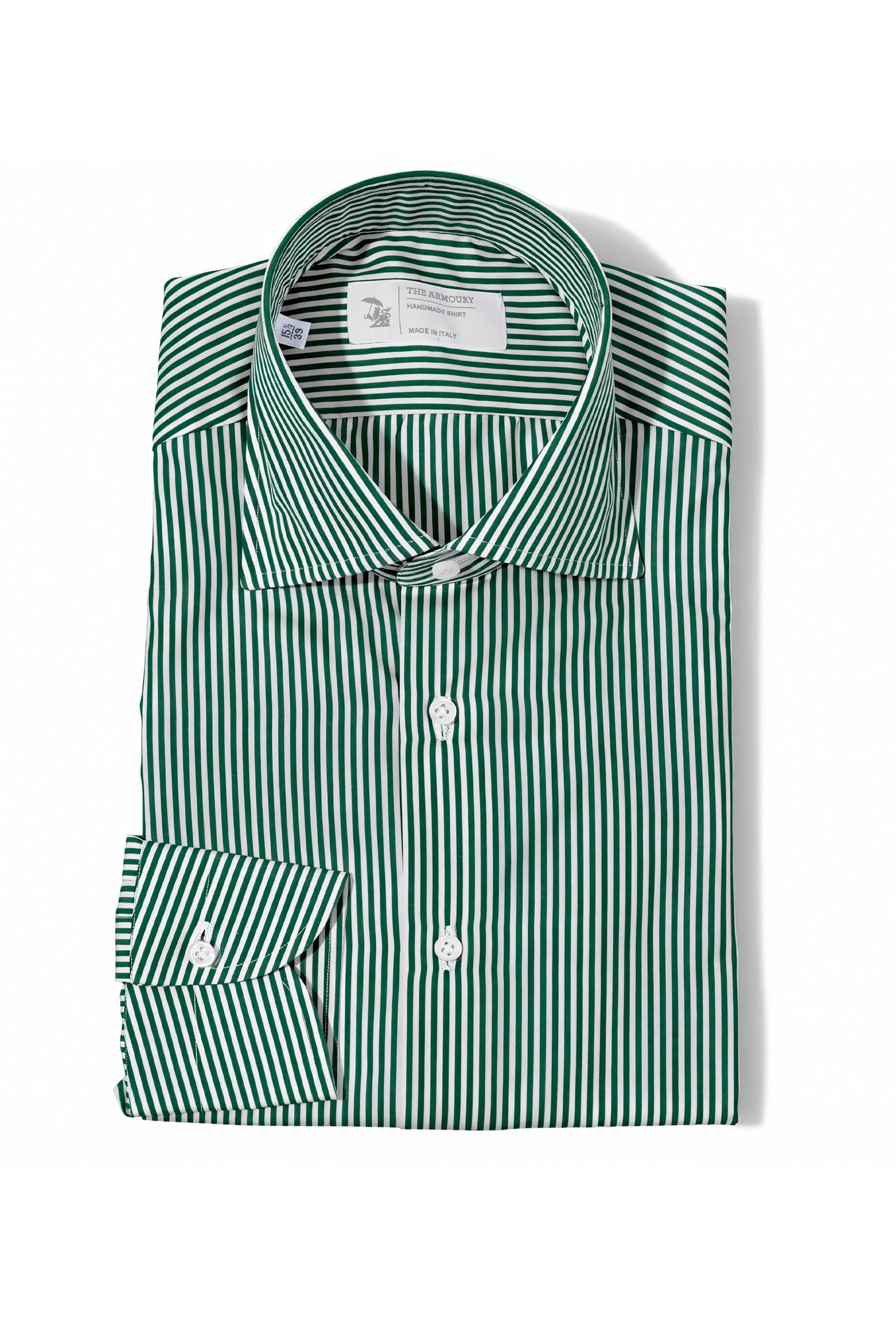 The Armoury Green/White Stripe Savoy Cotton Twill Spread Collar Shirt