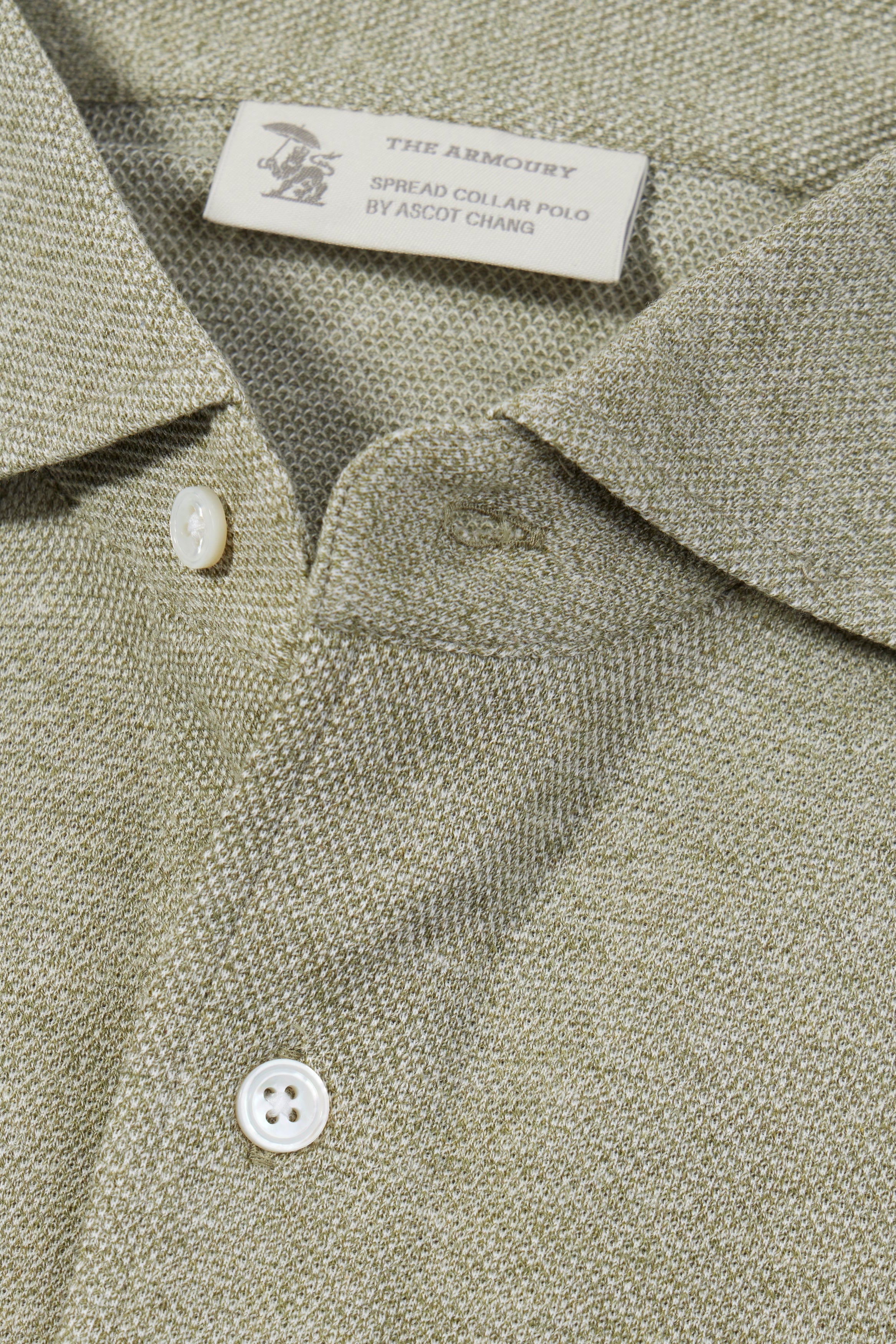 The Armoury Pale Sage Cotton Long Sleeve Spread Collar Polo