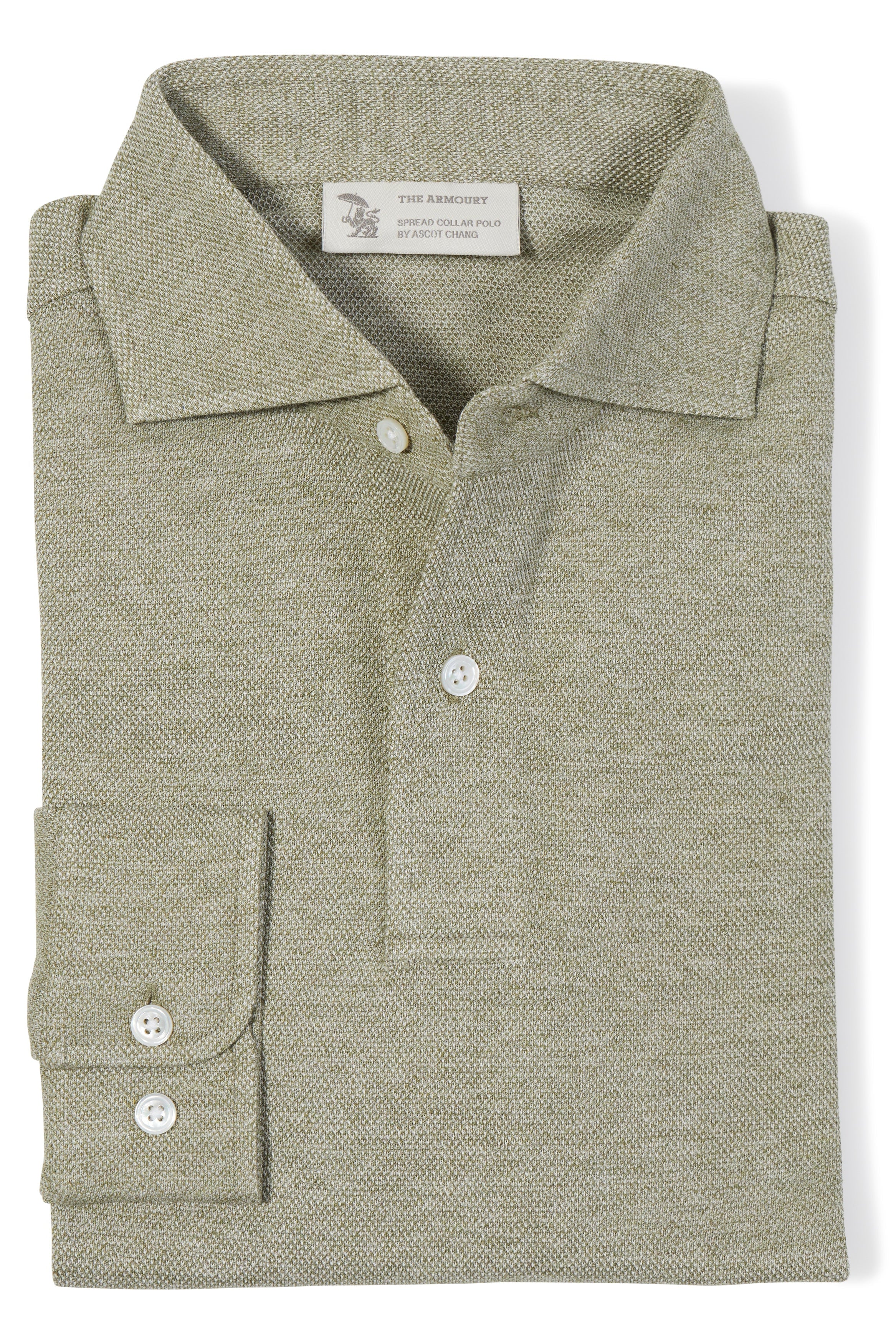 The Armoury Pale Sage Cotton Long Sleeve Spread Collar Polo