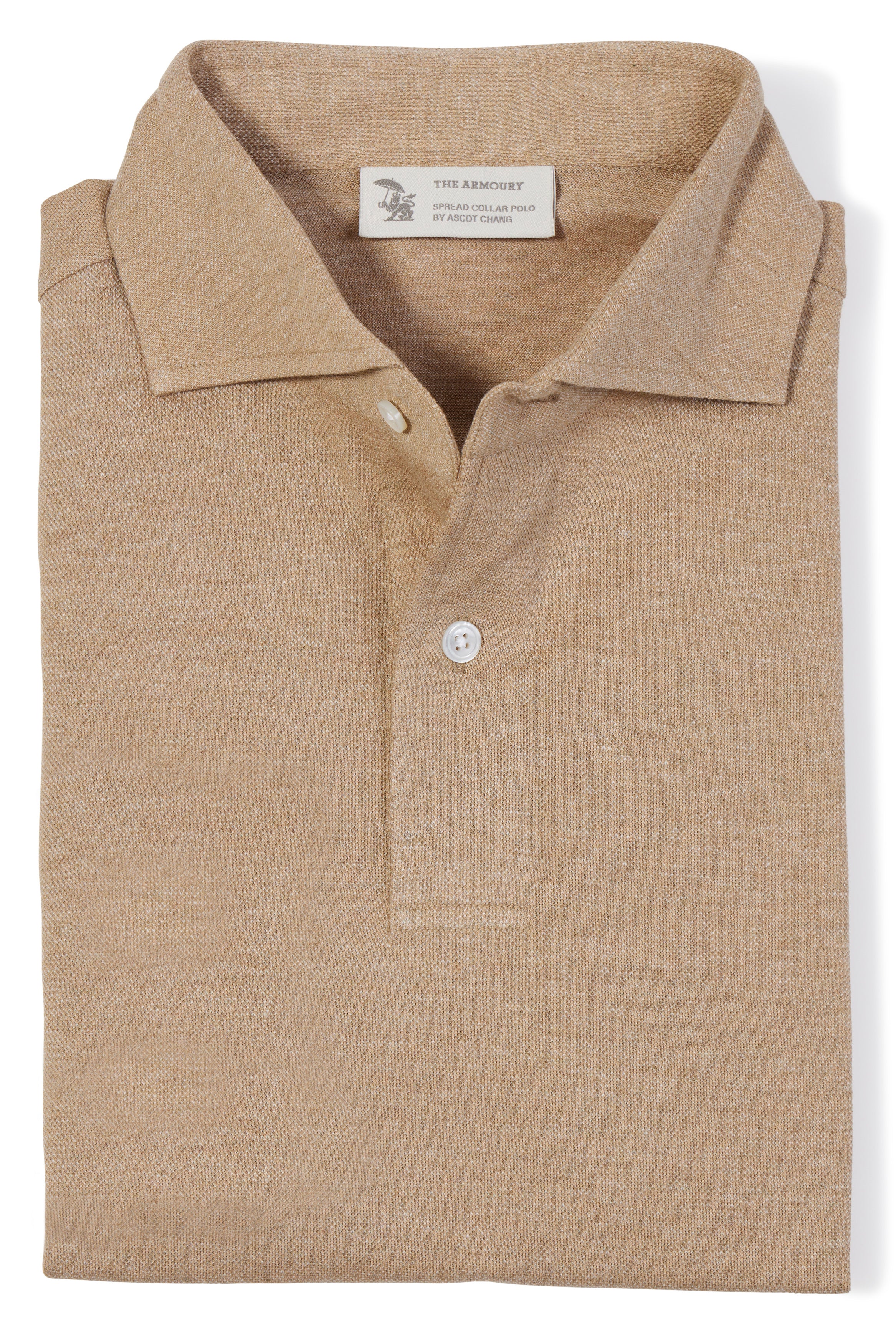 The Armoury Warm Biscuit Cotton Short Sleeve Spread Collar Polo