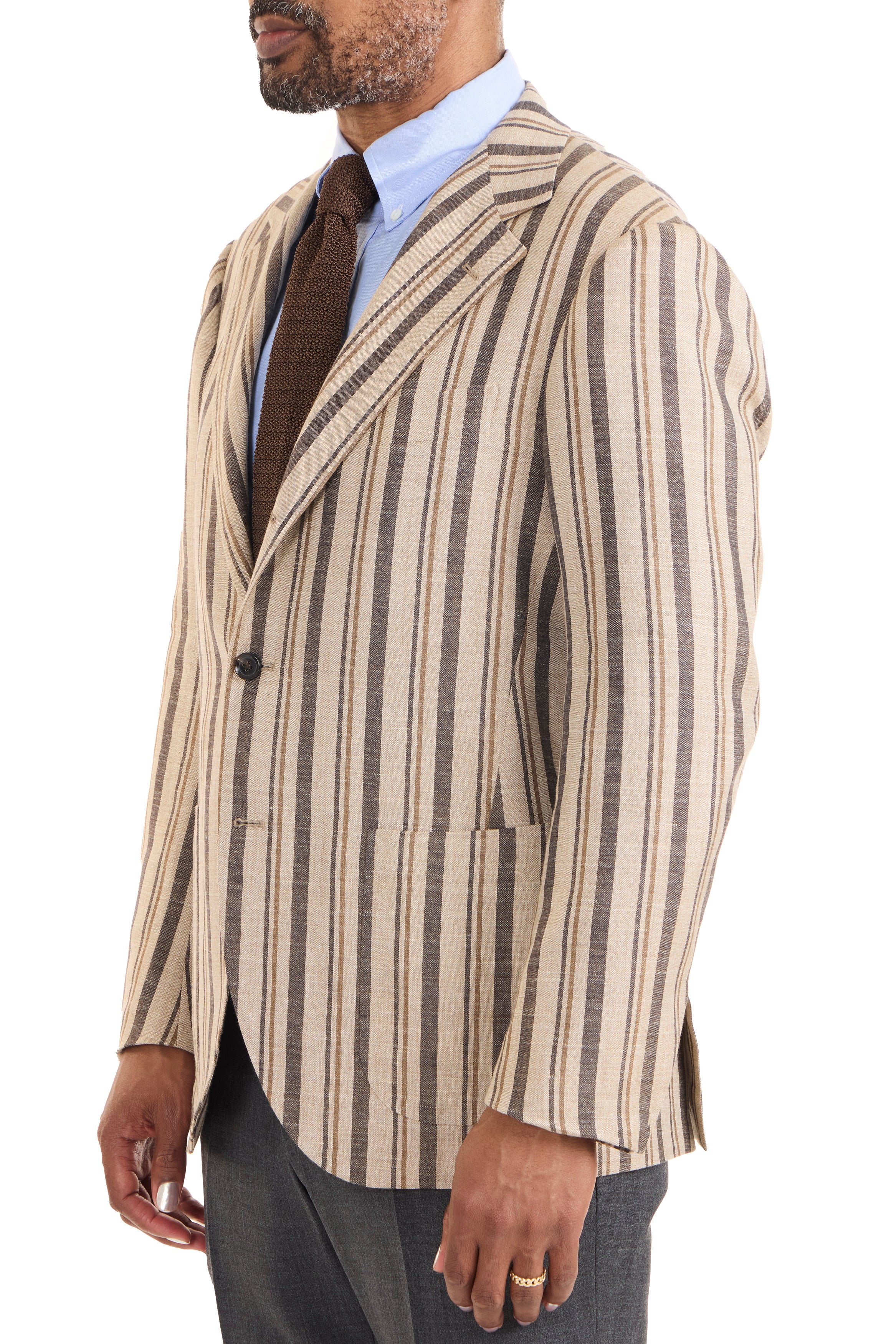 The Armoury Model 15 Beige/Brown Wool/Silk/Linen Multi Stripe Sport Coat